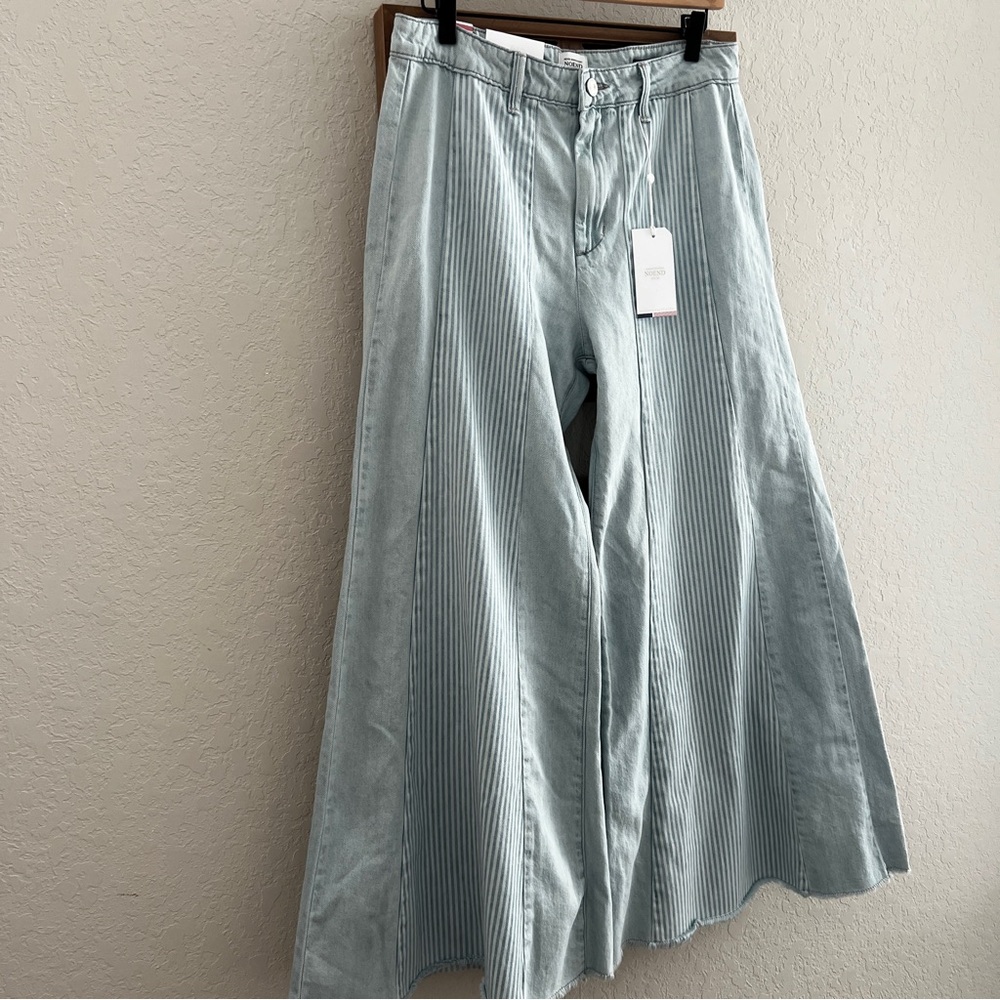 NOEND Denim Jeans Light Wash Hi Rise Wide Leg Pintuck Stripe Panels NWT 30 - Picture 5 of 14